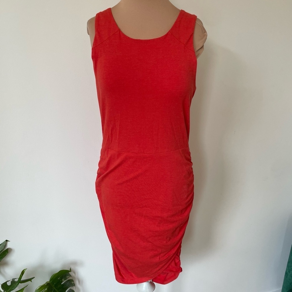 Athleta Seeker Orange Racer Back Mini Ruched Pima Cotton Tank Dress 215070 Sz S